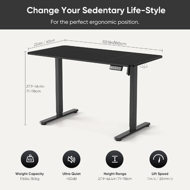 Електричне регулювання висоти столу 160x60 см, регулювання висоти столу з функцією пам&39яті та технологією запобігання зіткненням, колеса, зрощувальна дошка, чорний каркас/чорна стільниця 160 x 60 см, чорнийчорний