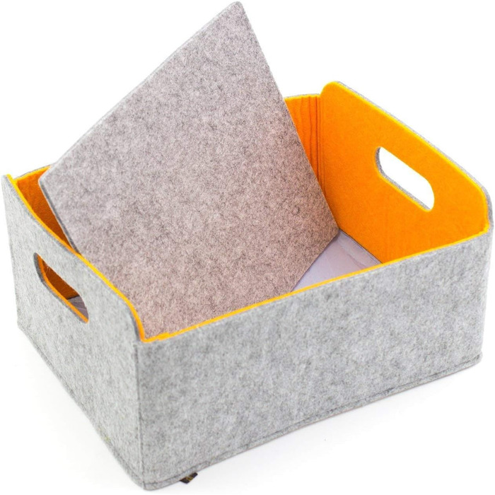Набір із 3 складних кошиків для зберігання Luxflair з фетру, що можна прати, вересово-сірий/помаранчевий, 30x24x15 см. Органайзер, полиця, складана коробка, кошик для іграшок, фетровий кошик, набір із 3 предметів, вересово-сірий/помаранчевий