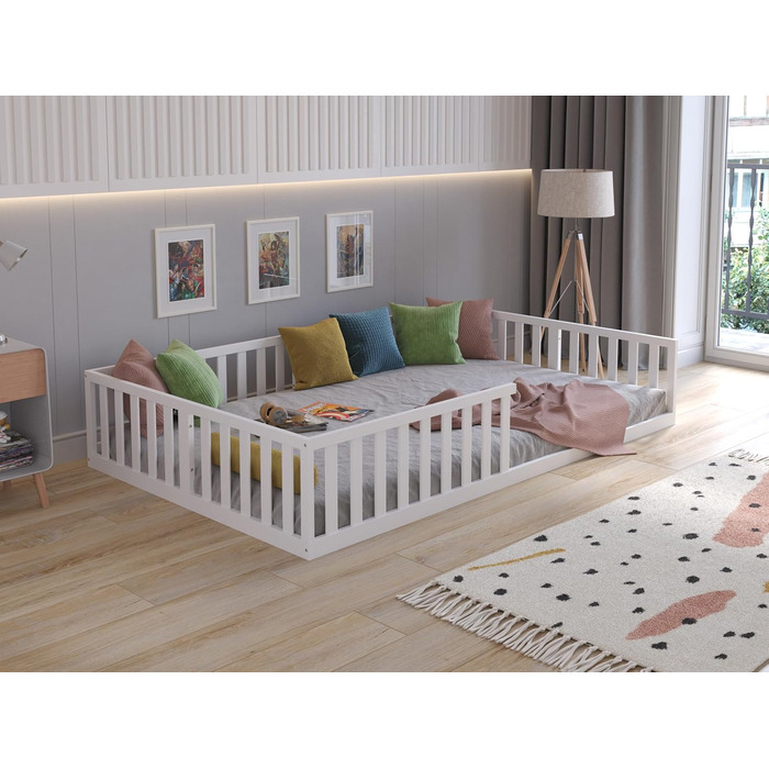 Дитяче ліжко Love For Sleep Floor Bed White 140x200 см, конструкція, зручна для дітей, дитяче ліжко Florence, дерев&39яне ліжко - ліжко Монтессорі 140x200 см з рейковою основою