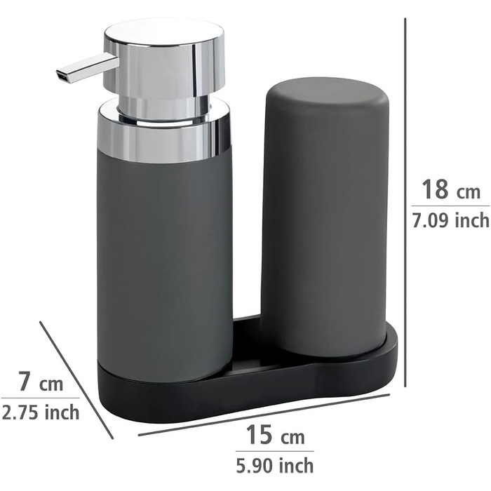 Ополіскувач сірий, 250 мл кожна, багаторазова станція для миючих засобів і мила, 15 x 18 x 7 см, сірий