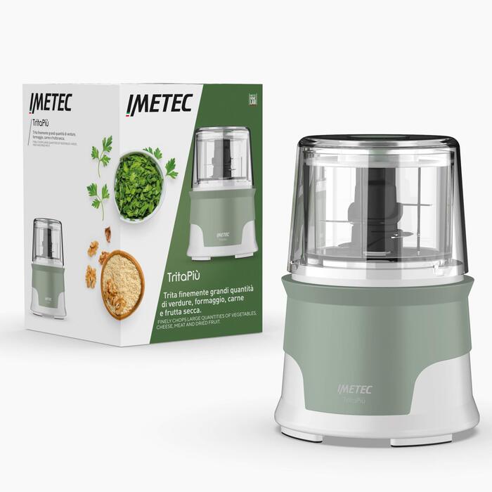 Подрібнювач Imetec Tritapi 4 сталеві ножі, чаша 600 мл, 1000 Вт, керування натисканням, без BPA, білий/зелений