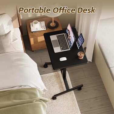 Мобільний стіл з регульованою висотою та колесами, Невеликий комп&39ютерний стіл з регульованою висотою, Стіл для роботи стоячи, 65 x 48 см, Чорний