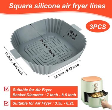 Силіконова форма для фритюрниці BYKITCHEN для фритюрниці Philips Essential 4.1 л/2000 series 4.2 л/Russell Hobbs 4 л, 3 шт., силіконова вставка для фритюрниці, аксесуари для форми для випічки для фритюрниці Cosori/Ninja Pro 4.7 л