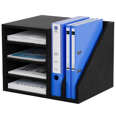 Відділення дерев&39яний органайзер для офісного столу формату A4 Тримач для документів Лоток для файлів Тримач для журналів Лоток для листів Організатор для паперових журналів, чорний, 6-