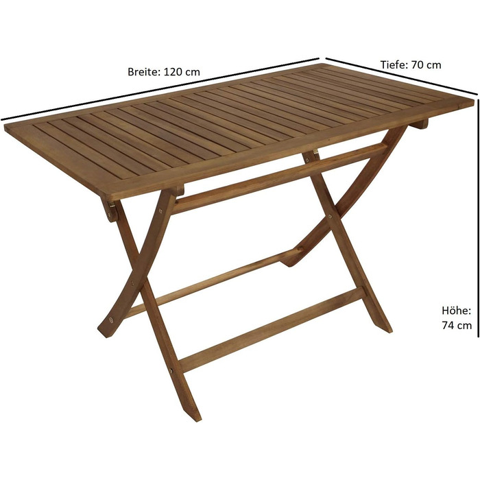 Садовий стіл DEGAMO Складаний стіл Tobago 70x120 см прямокутний, оброблений акацією, сертифікований FSC