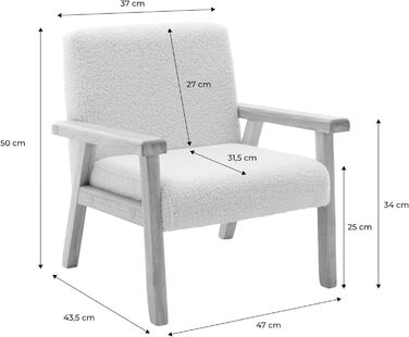 Дитяче крісло Sweeek з дерева та білої тканини букле з плюшевого миша, ISAK Д 47 x Г 43,5 x В 50 см