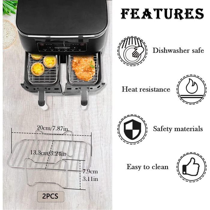 Решітка для гриля для фритюрниці з нержавіючої сталі з папером для випічки 100 шт., сумісна з Ninja Foodi AF300EU AF400EU, набір стійок для зневоднення Dual Zone Air Fryer, аркуші 2xGrill решітка 100 шт. папір для випічки, 2 шт., 304