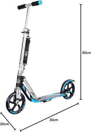 Самокат HUDORA BigWheel 205 стабільний алюмінієвий міський самокат, складаний, з регулюванням висоти та підніжкою, для дітей та дорослих до 100 кг, синій/чорний