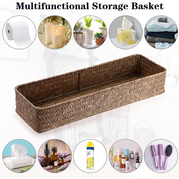 Плетений кошик для зберігання водяного гіацинта, кошик для зберігання з натуральної морської трави, плетений кошик для ванної кімнати, бачок для туалетної води 42 * 14 * 7 см, кавово-коричневий 42*14*7 см