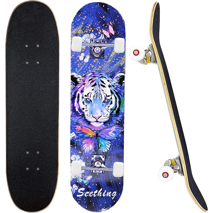 Повний скейтборд 31 x 8 дюймів для хлопчиків, дівчаток, підлітків, дорослих, початківців, 8-шаровий кленовий