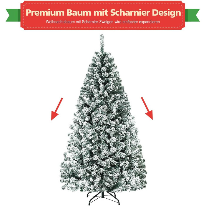 Штучна ялинка COSTWAY 180/225 см зі снігом, ялинка з металевою підставкою, ПВХ голки, складна штучна ялинка, ідеально підходить для дому, офісу, магазинів та готелів (180 см) 180 см