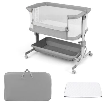 Дитяче ліжечко DREAMADE, 6-рівневе регульоване по висоті дитяче ліжечко з м&39яким матрацом, колесами та сумкою для перенесення, портативне дорожнє ліжечко 87 x 63 см для дому та подорожей, 0-6 місяців до 9 кг (світло-сіре)