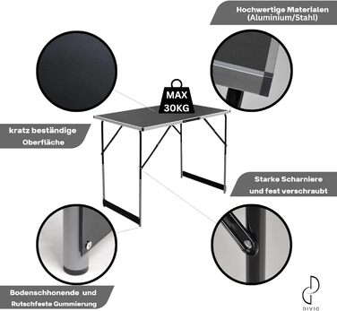 Багатофункціональні столи DIVID, комплект із 3 предметів, 100x60 см, стіл для обклеювання шпалерами, вантажопідйомність 30 кг на стіл, розкладний стіл, кемпінговий стіл, стіл для блошиного ринку, приставний столик, багатофункціональний стіл, регульована в