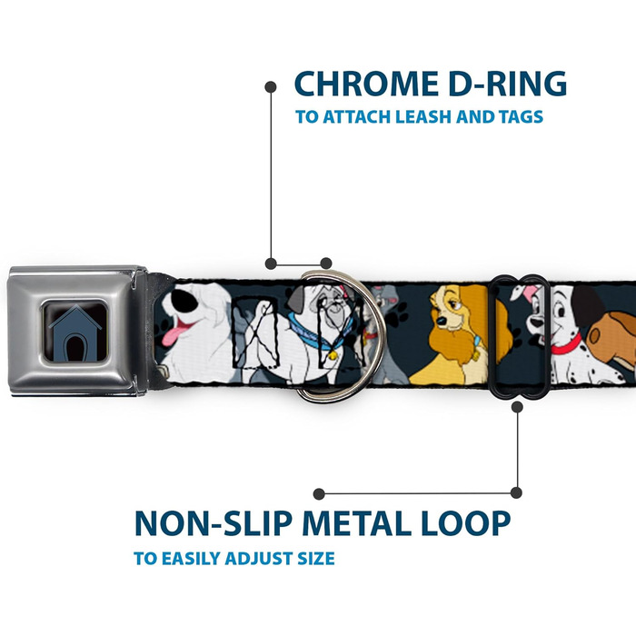Нашийник для собак, застібка-пряжка, Disney Колекція героїв мультфільмів Собаче життя, сіро-чорний, ширина 3.8 см, довжина 45.7-81.3 см (для великих собак)