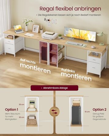 Комп&39ютерний стіл, офісний стіл, письмовий стіл, з 3 полицями, 2 шухлядами, 160 x 60 x 76 см, для офісу, вітальні, сучасний стиль, натуральний дуб-хмарно-білий LWD105YD01 160 x 60 см Натуральний дуб перлинно-білий