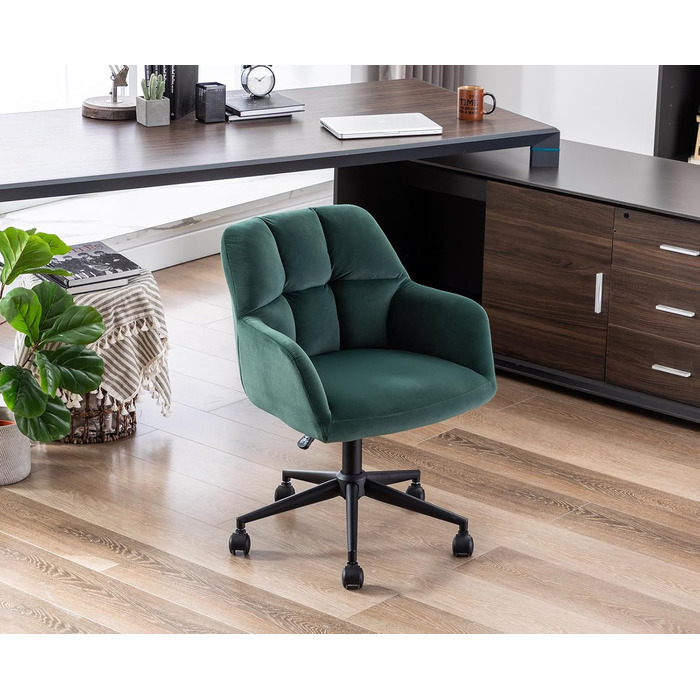 Оксамитове офісне крісло з колесами, обертове крісло, регульоване по висоті робоче крісло, товста спинка, зручне офісне крісло для домашнього кабінету, спальня, зелений