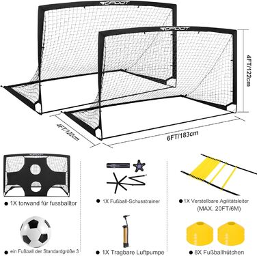 Дитячі футбольні ворота Topdot, футбольні ворота 2-в-1, складні футбольні ворота для тренувань на задньому дворі та надувних спортивних ігор на свіжому повітрі, 180x120 см, чорні