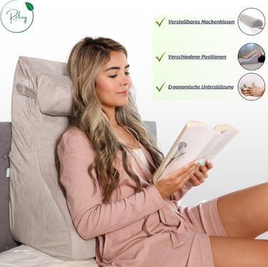 Подушка для читання з піною з ефектом пам&39яті Ергономічна подушка для спини та клиноподібної форми для ліжка, дивана та кушетки Ортопедична подушка для підтримки від болю в спині та напруги, сіра