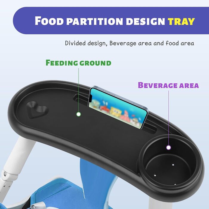 Піднос для снеків HIULLEN для коляски, універсальний піднос для коляски, підстаканник 3 в 1, тримач для телефону в колясці з регульованим затискачем, аксесуари для більшості знімних підлокітників у колясці