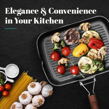 МИ ГОТУЄМО Титанова індукційна сковорода-гриль Ecochef, смугаста, 34 x 24 см, 5 шарів, Quantanium, Екологічно чиста, Без PFOA, Ков