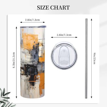 Кухоль з прямою трубочкою, 590 мл, сіро-жовтий, абстрактний художній дизайн, дорожній кухоль з принтом, підходить для кемпінгу, офісу та дому