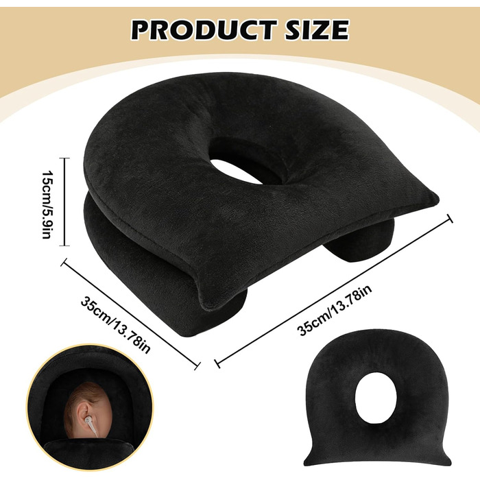 Подушка для пірсингу з отвором, подушка для пірсингу вуха у формі пончика 35 * 32 * 15 см, пончик для тих, хто спить на боці, подушка для пірсингу, збільшена висота наповнення для полегшення болю в вухах для дітей та дорослих