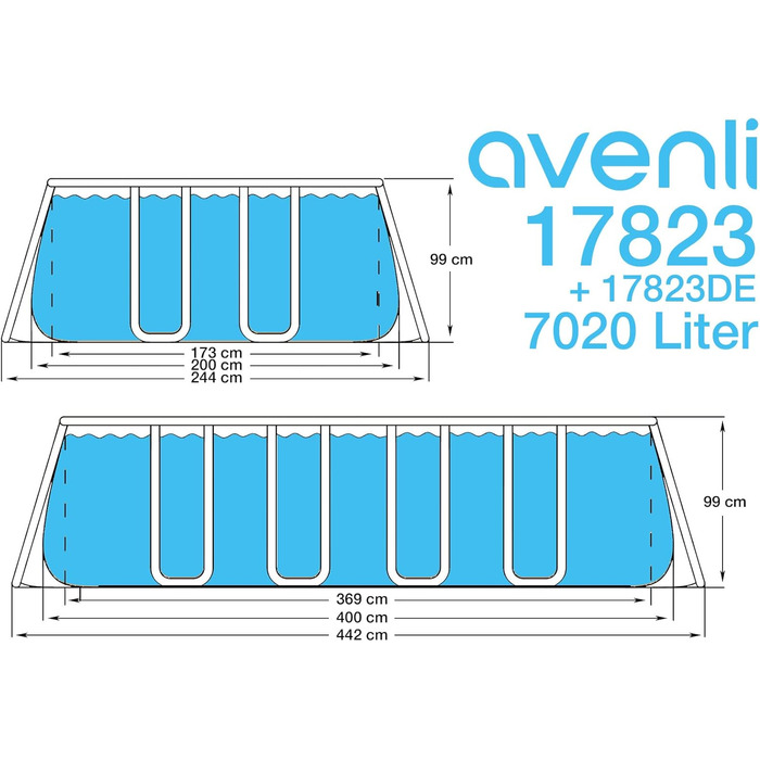 Басейн Avenli 400 x 200 x 100 см зі сталевим каркасом, надземний басейн, набір для басейну зі сходами, шлангами фільтруючого насоса та картриджем з фільтром, коричневий прямокутний басейн