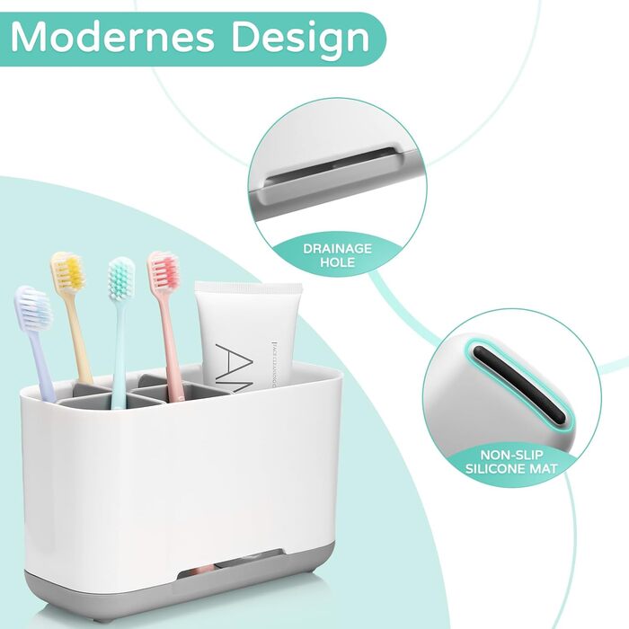 Тримач для зубних щіток, електричний органайзер для зубних щіток, регульована пластикова підставка для зубних щіток із неслизькою основою, 4 відділення для зубних щіток 2 слоти для зберігання
