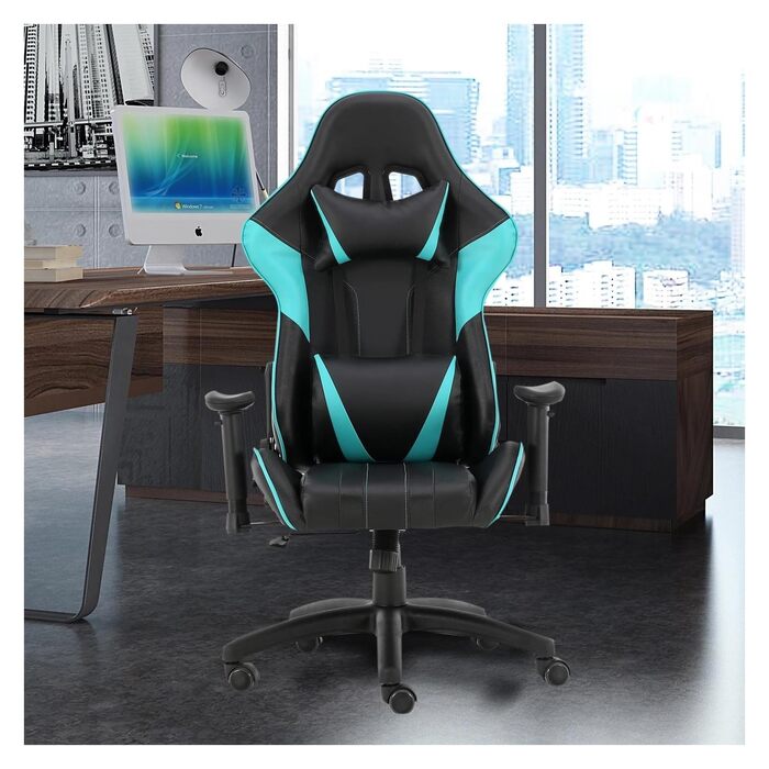 Ігрове крісло, комп&39ютерне крісло, офісне поворотне крісло з підголівником та поперековою подушкою (колір зелений) LuoY-02527 Beauty Comes Green, один розмір