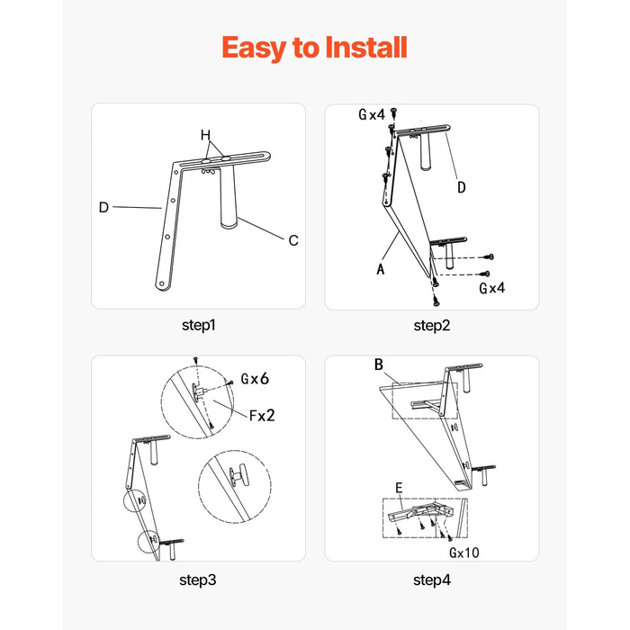 Балконний стіл VEVOR, 800x300 мм, Складаний підвісний балконний стіл, Розкладний стіл для використання на вулиці, Вантажопідйомність 22 кг, Підходить для перил від 25,4 до 109,22 мм, Сервірувальний стіл для тераси та палуби 800 x 450 x 240 мм