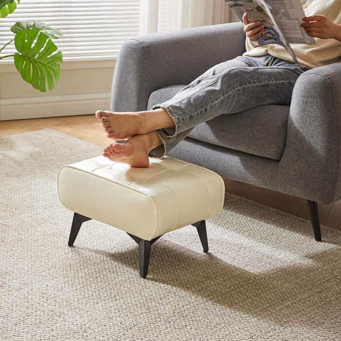 Невеликий шкіряний пуф для ніг, сучасний м&39який табурет, диванний пуф для крісла, вітальня, квадратна технічна тканина, вінтажний пуф, 403026 см, білий, HBD037W