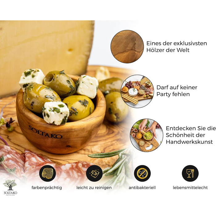 Високоякісні міні-миски для занурення з ексклюзивного оливкового дерева - соусниці - маленька середземноморська миска для оливок і