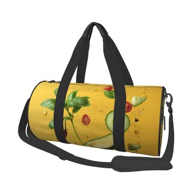 Спортивна сумка для подорожей, дизайн авокадо на помаранчевому фоні, чорний колір, універсальний розмір