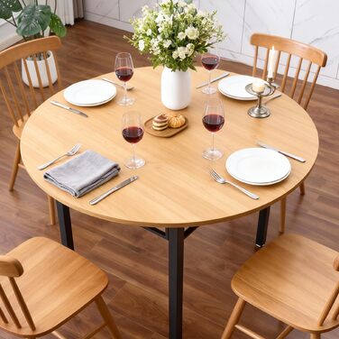 Круглий обідній стіл Mingone для 4 осіб, круглий обідній стіл 100 см, кухонний стіл з дерев&39яною стільницею, круглий стіл під дуб з металевими ніжками для вітальні, балкону, їдальні