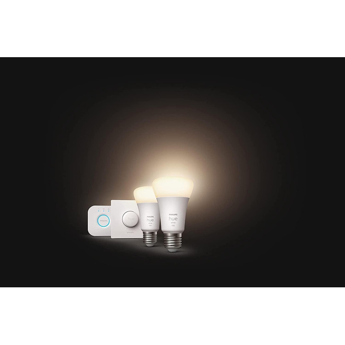 Стартовий набір Philips Hue White E27 із 2 частин, включаючи розумну кнопку та міст відтінку, 2x1055 лм і білий і полковник Lightstrip Plus 2 м база, 1600 лм, 16 мільйонів кольорів у комплекті зі світловою смугою