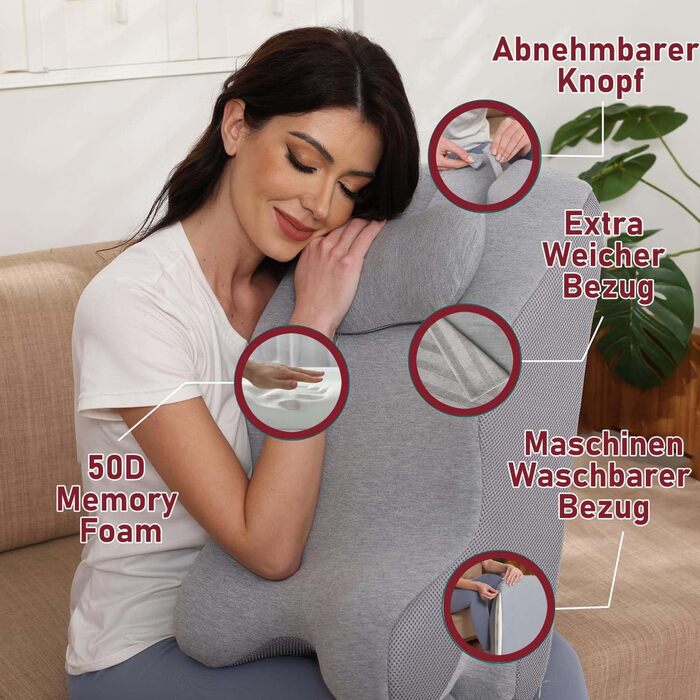 Клиноподібна подушка для ліжка та дивана, подушка для читання з піни з ефектом пам&39яті, ергономічна подушка для спини, шиї та ніг, подушка для рефлюксу, подушка для ніг з чохлом, який можна прати, для ліжка, дивана, сидіння, сну та читання