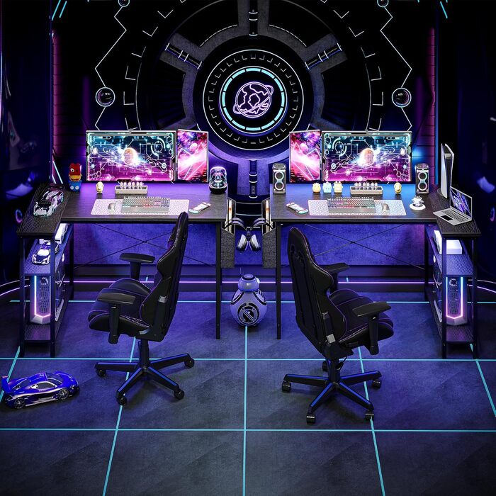 Г-подібний стіл BEXEVUE ігровий стіл 100x70 см з відділеннями для зберігання, двосторонній кутовий стіл для ПК, комп&39ютерний стіл, кутовий ігровий стіл для навчання, роботи, дому, спальні, чорний 100 x 70 см