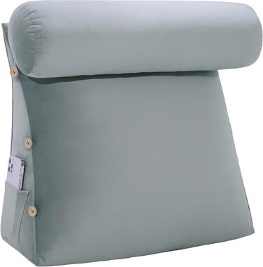 Подушка для спини Johnear зі знімним валиком для шиї, м&39яка оксамитова подушка для шиї, подушка для дивана, подушка для книги, подушка для читання, трикутна клиноподібна подушка, підтримка шиї (сіра, 60 см) Оксамитова сіра подушка для шиї 60 x 22 x 50 с