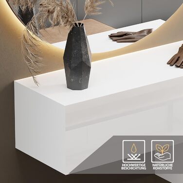 Шафа для передпокою Planetmbel 2 шт. 160 см вкл. дзеркало кругле з підсвічуванням 100 см, біла, меблі для передпокою з дзеркалом,