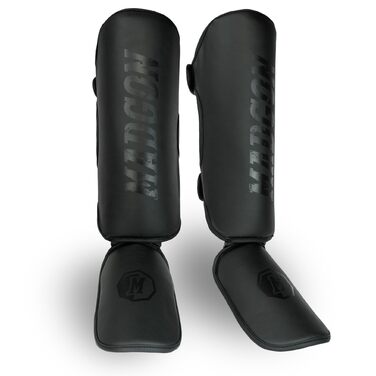 Щитки для гомілок MADGON з ідеальною посадкою та товстою підкладкою - Захист гомілок для бойових мистецтв, MMA, кікбоксингу, муай-тай Чорний/Чорний M