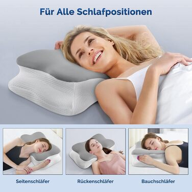 Подушка для шиї з піни з ефектом пам&39яті, ергономічна подушка з підтримкою шиї для сну на боці, спині та животі, сіра, 64 38 13 см