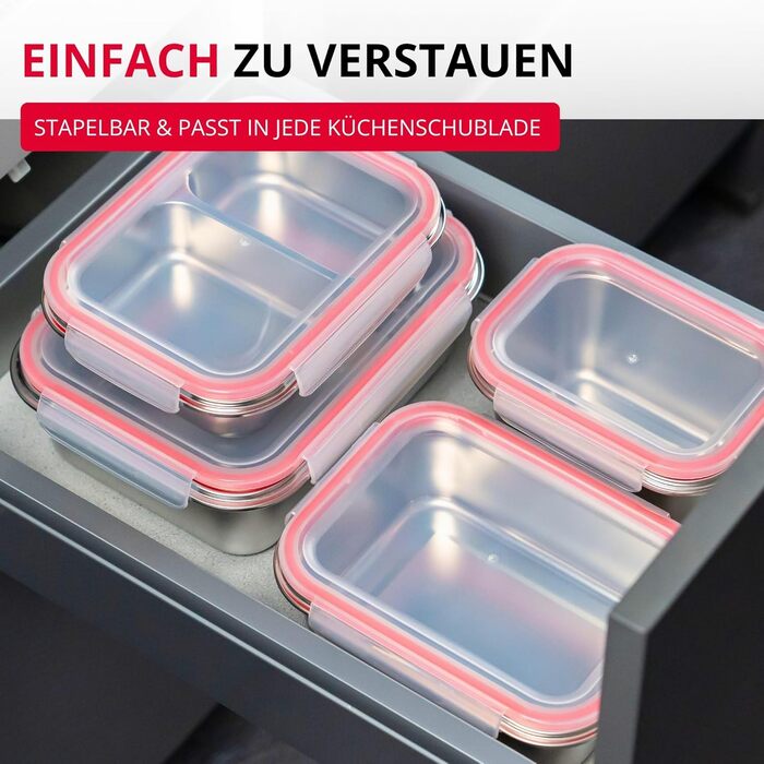 Ланчбокс Westmark Edelstahl Непротікаючий контейнер для сніданку Підходить для мікрохвильової печі та духовки, не містить BPA Бенто-бокс для школи, роботи та дитячого садка Сріблястий, розділений 450 280 мл, 450 280 мл