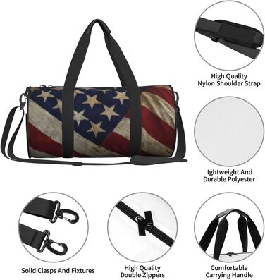 Спортивна сумка для подорожей, малюнок американський прапор, принт з ефектом нічного сяйва, чорний колір, універсальний розмір, дорожня сумка