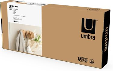 Вішалка Umbra Picket - Вішалка та сучасна прикраса для стін з 5 відкидними гачками, виготовленими з шліфованої сосни, натуральної