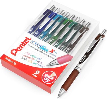 Гелева ручка Pentel EnerGel XM BL77, висувна, 0,7 мм, 54 перероблена, холодні тони, 9 шт.