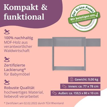 Пеленальний матрацик сумісний з комодами IKEA Hemnes тощо 159,5x80x10 см Пеленальний матрацик з кришкою з сірого дерева МДФ Пелена