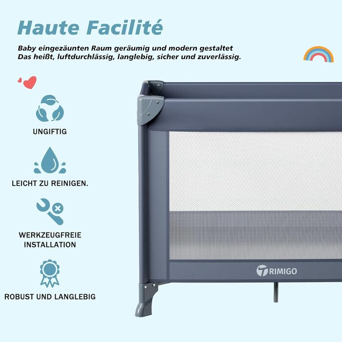 Дитяче ліжечко Dream N Play, складне дитяче ліжечко, складне та портативне для дітей вагою до 15 кг, компактне ліжечко для новонароджених та малюків, включаючи сумку для перенесення (сірий колір)