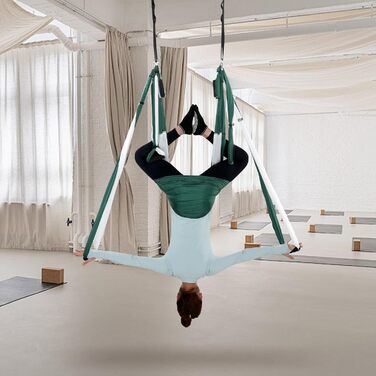 Гамак для аеро-йоги VEVOR Aerial Yoga Hammock, повітряна гойдалка (зелено-білий), макс. навантаження 300 кг (2,5x1,5 м)