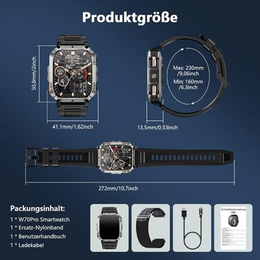 Розумний годинник Blackview для чоловіків з акумулятором 900 мАг, Bluetooth-дзвінками/компасом/світлодіодним підсвічуванням/2 браслетами (силікон/нейлон), спортивний годинник з монітором серцевого ритму, сну, кроків, калорій та кілометражу, фітнес-годинни