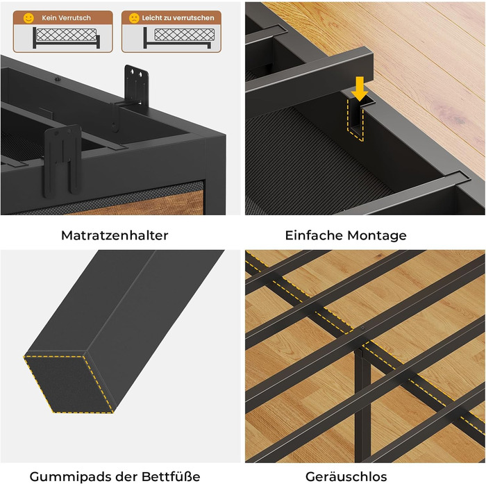 Ліжко 140x200 з місцем для зберігання речей, диван-ліжко з вбудованою книжковою полицею та 6 шухлядами, дитяче ліжко зі світлодіодним освітленням та зарядною станцією, гостьове ліжко, кушетка, каркас ліжка з рейковою основою (вінтажний коричневий, 140x200